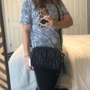 Black quilted leather crossbody bag